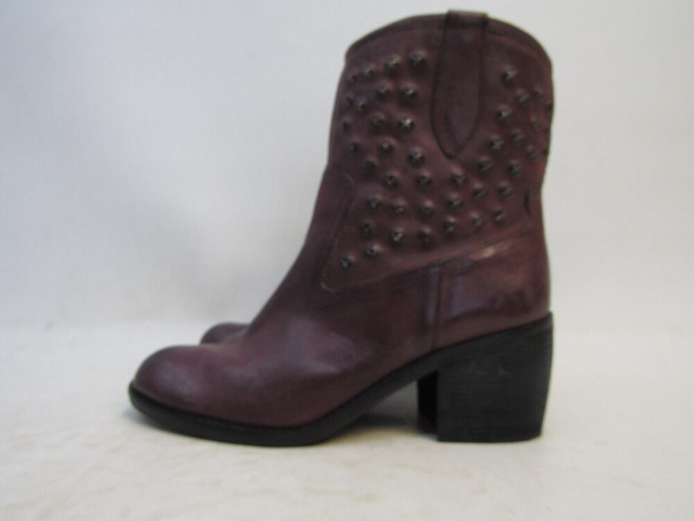 Donald J Pliner Womens Size 8.5 M Burgundy Leather Studded Ankle Fashion Boots